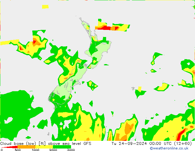 Cloud base (low) GFS Tu 24.09.2024 00 UTC