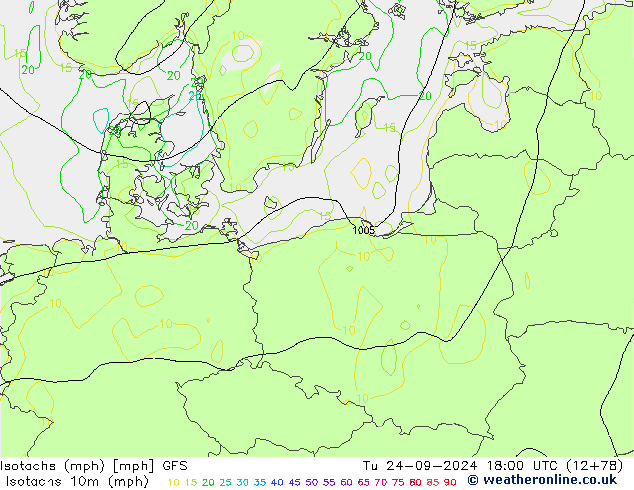 Isotachs (mph) GFS Tu 24.09.2024 18 UTC