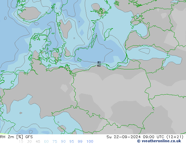 RH 2m GFS Su 22.09.2024 09 UTC