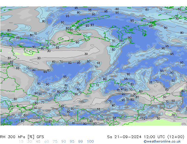 RH 300 hPa GFS Sa 21.09.2024 12 UTC