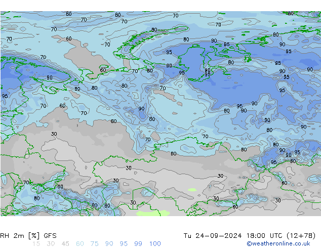 RH 2m GFS Tu 24.09.2024 18 UTC