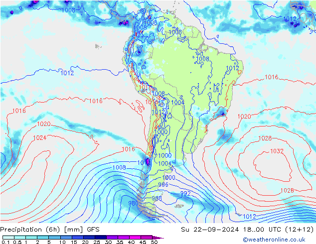 Z500/Rain (+SLP)/Z850 GFS 星期日 22.09.2024 00 UTC