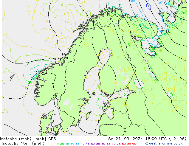 Isotaca (mph) GFS sáb 21.09.2024 18 UTC