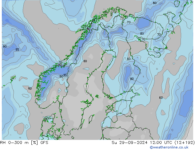 RH 0-300 m GFS So 29.09.2024 12 UTC