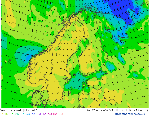 Surface wind GFS Sa 21.09.2024 18 UTC