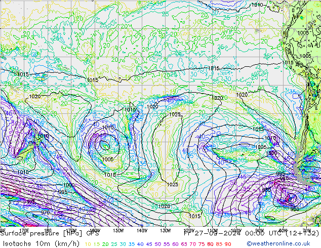 Isotachs (kph) GFS Fr 27.09.2024 00 UTC