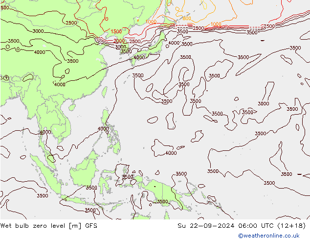 Wet bulb zero level GFS Su 22.09.2024 06 UTC