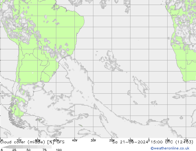 Cloud cover (middle) GFS Sa 21.09.2024 15 UTC