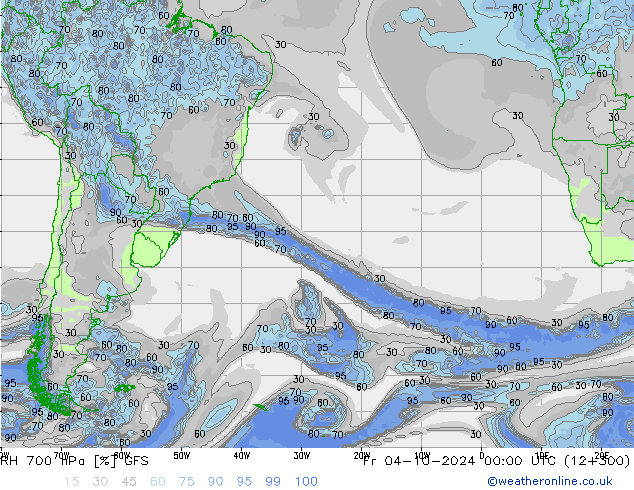 RH 700 гПа GFS пт 04.10.2024 00 UTC