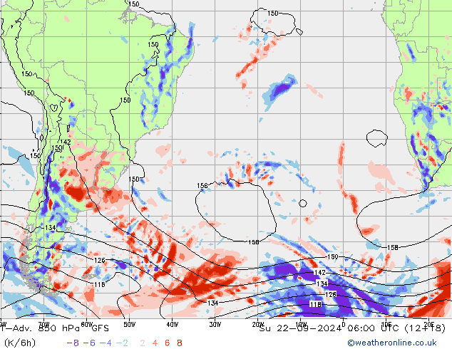 T-Adv. 850 hPa GFS Su 22.09.2024 06 UTC