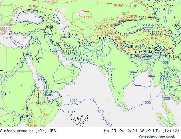 Atmosférický tlak GFS Po 23.09.2024 06 UTC