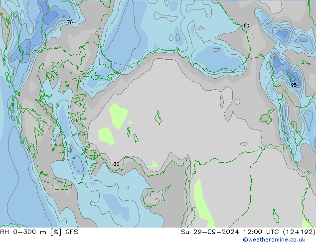 RH 0-300 m GFS Su 29.09.2024 12 UTC