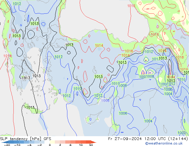 SLP tendency GFS Fr 27.09.2024 12 UTC