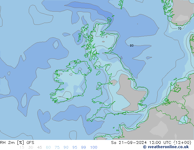 RH 2m GFS 星期六 21.09.2024 12 UTC