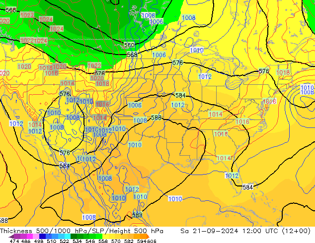 Espesor 500-1000 hPa GFS sáb 21.09.2024 12 UTC