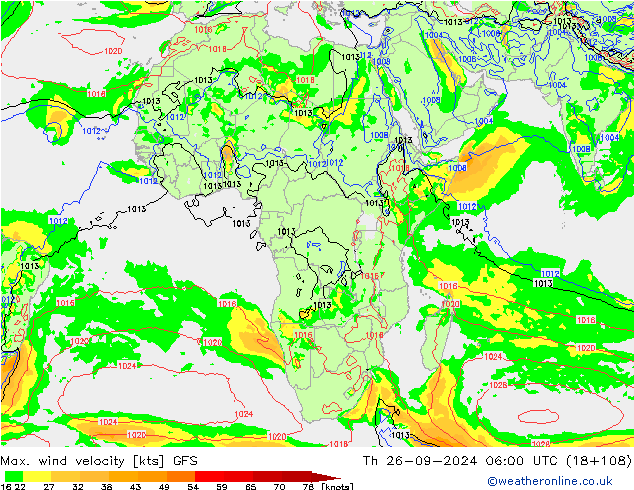 Max. wind snelheid GFS do 26.09.2024 06 UTC