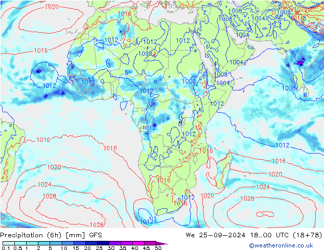 Precipitation (6h) GFS We 25.09.2024 00 UTC