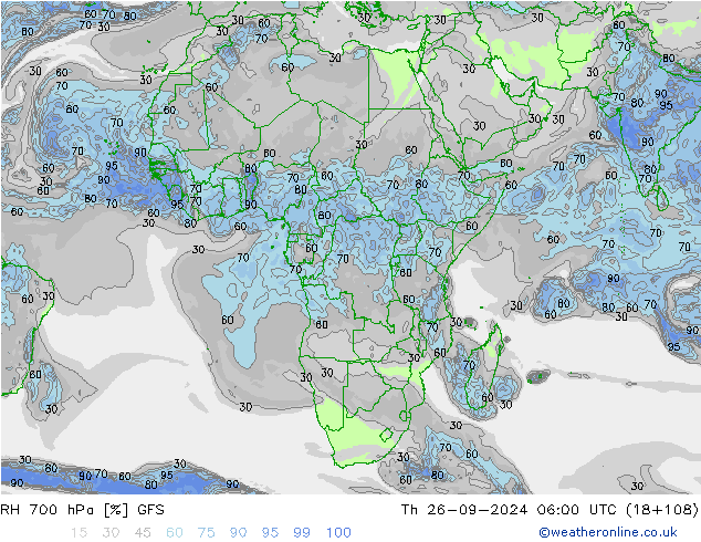 RH 700 hPa GFS Čt 26.09.2024 06 UTC