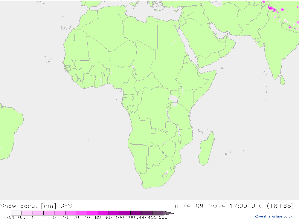 Snow accu. GFS Út 24.09.2024 12 UTC