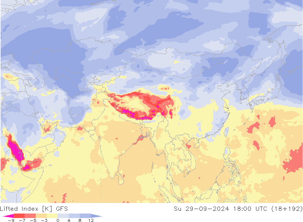 Lifted Index GFS dom 29.09.2024 18 UTC