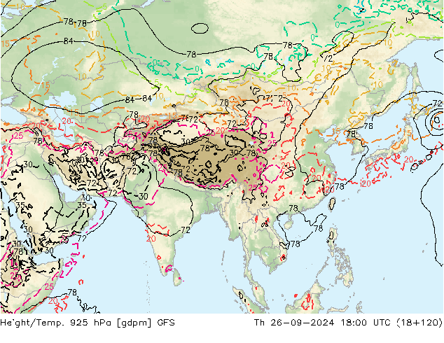 Height/Temp. 925 hPa GFS Th 26.09.2024 18 UTC