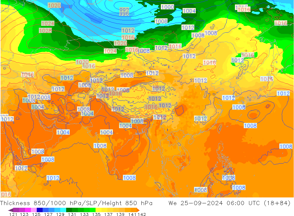 Thck 850-1000 hPa GFS We 25.09.2024 06 UTC