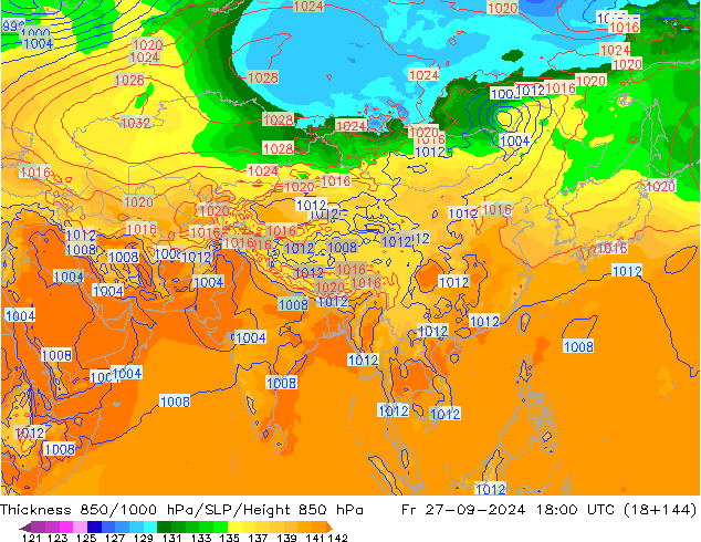 850-1000 hPa Kalınlığı GFS Cu 27.09.2024 18 UTC