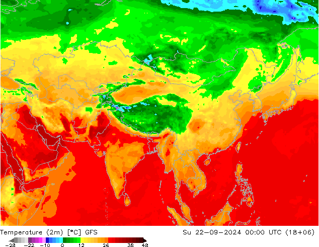 Temperature (2m) GFS Su 22.09.2024 00 UTC