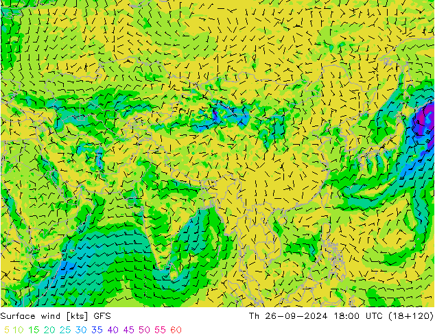 Surface wind GFS Th 26.09.2024 18 UTC