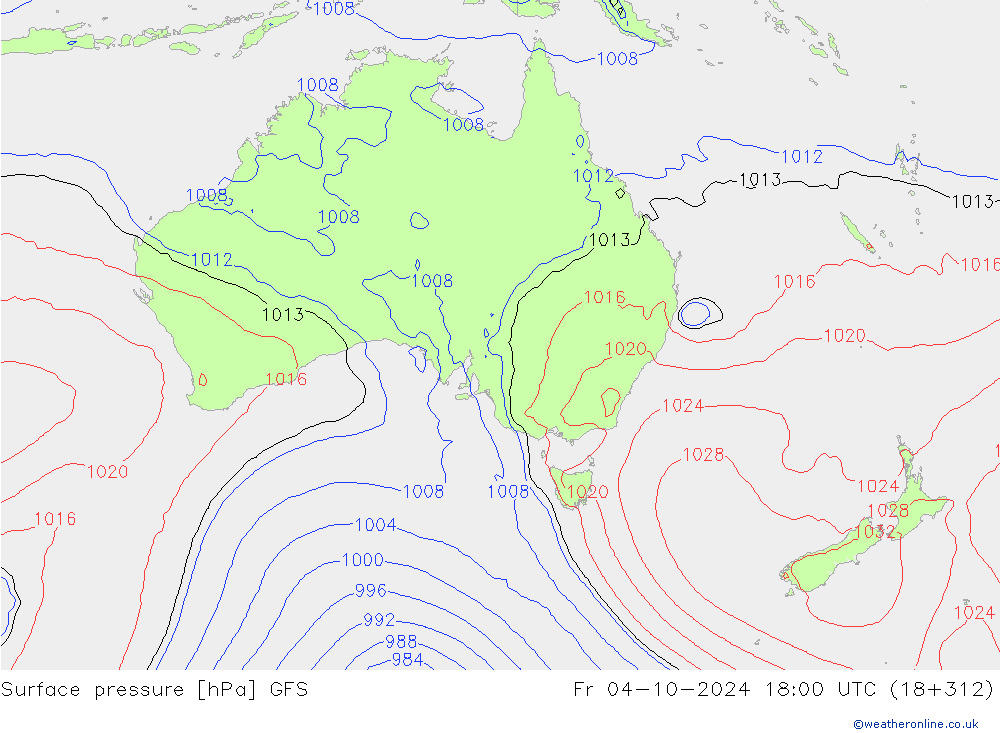 Surface pressure GFS Fr 04.10.2024 18 UTC