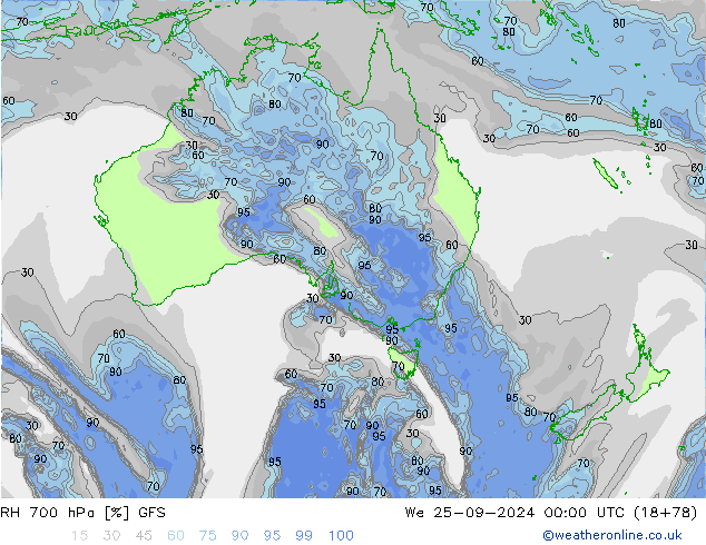 RH 700 hPa GFS Qua 25.09.2024 00 UTC