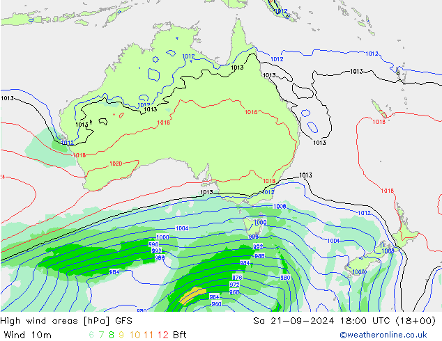 High wind areas GFS Sa 21.09.2024 18 UTC