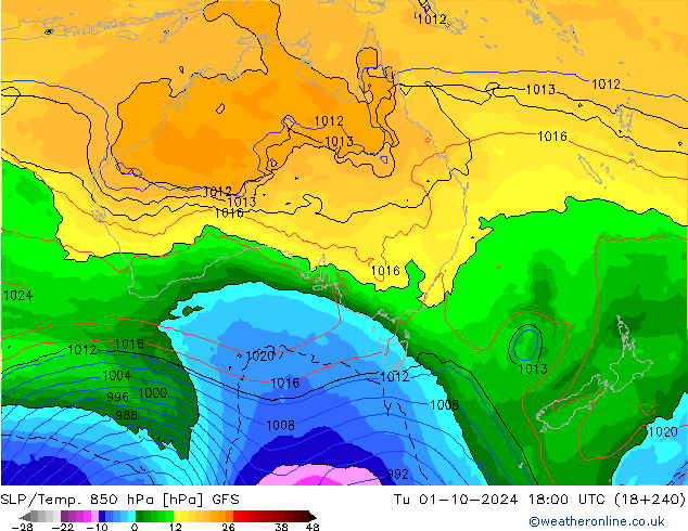 SLP/Temp. 850 hPa GFS Di 01.10.2024 18 UTC