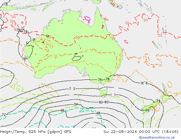 Height/Temp. 925 hPa GFS So 22.09.2024 00 UTC