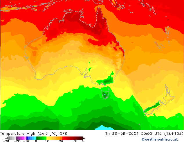 Max.temperatuur (2m) GFS do 26.09.2024 00 UTC