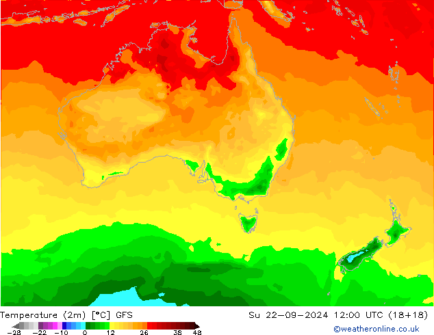 Temperature (2m) GFS Su 22.09.2024 12 UTC