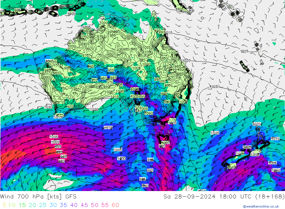 Wind 700 hPa GFS za 28.09.2024 18 UTC