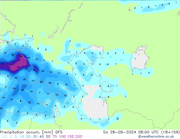 Totale neerslag GFS za 28.09.2024 06 UTC