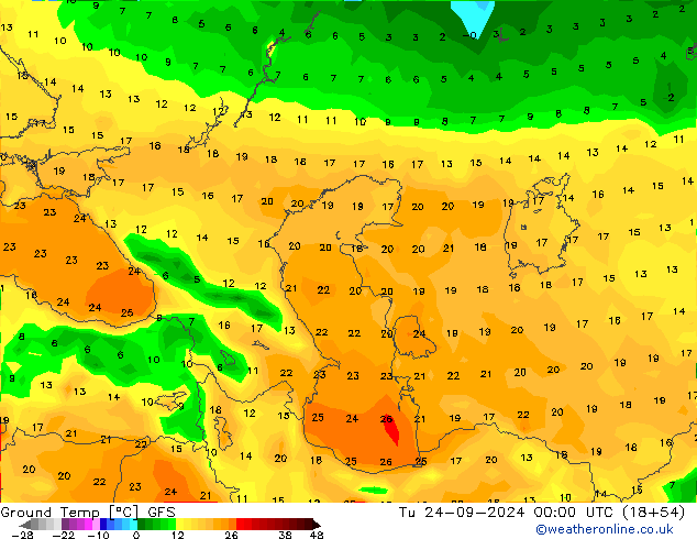 Temp. al suolo GFS mar 24.09.2024 00 UTC