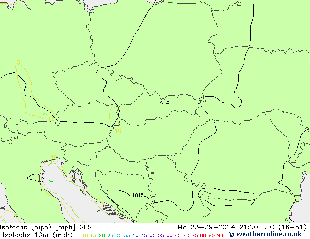 Isotachs (mph) GFS Mo 23.09.2024 21 UTC