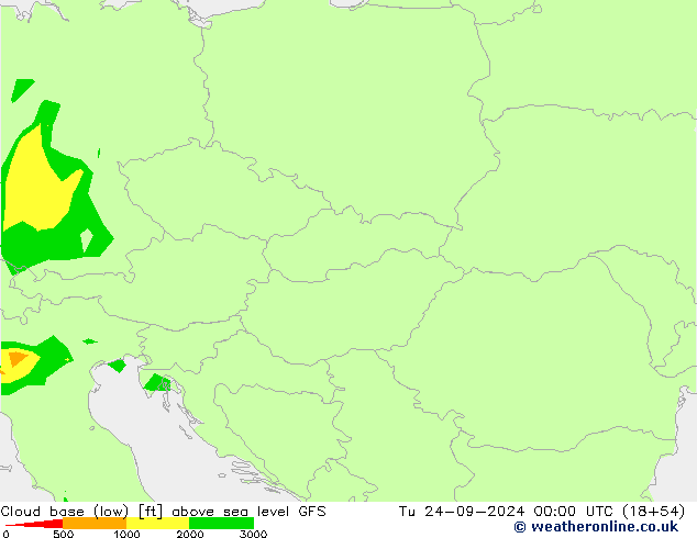 Cloud base (low) GFS Tu 24.09.2024 00 UTC