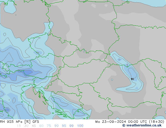 RH 925 гПа GFS пн 23.09.2024 00 UTC