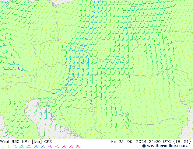 Wind 850 hPa GFS Mo 23.09.2024 21 UTC