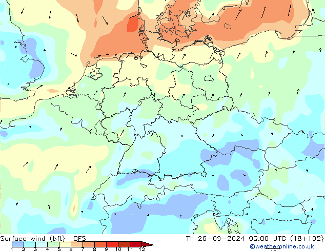 Wind 10 m (bft) GFS september 2024