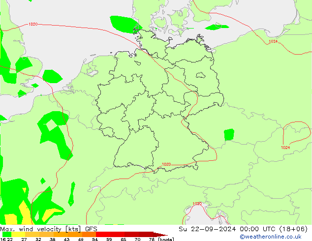 Max. wind velocity GFS Su 22.09.2024 00 UTC