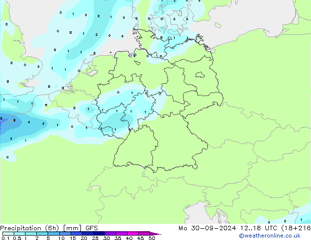 Precipitation (6h) GFS Po 30.09.2024 18 UTC