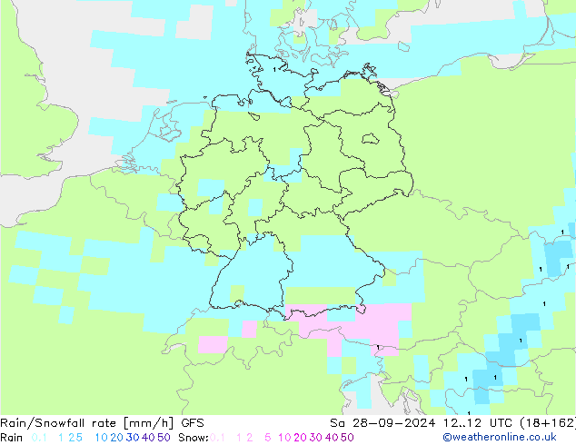 Rain/Snowfall rate GFS Sa 28.09.2024 12 UTC