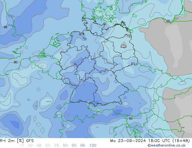 RH 2m GFS Mo 23.09.2024 18 UTC