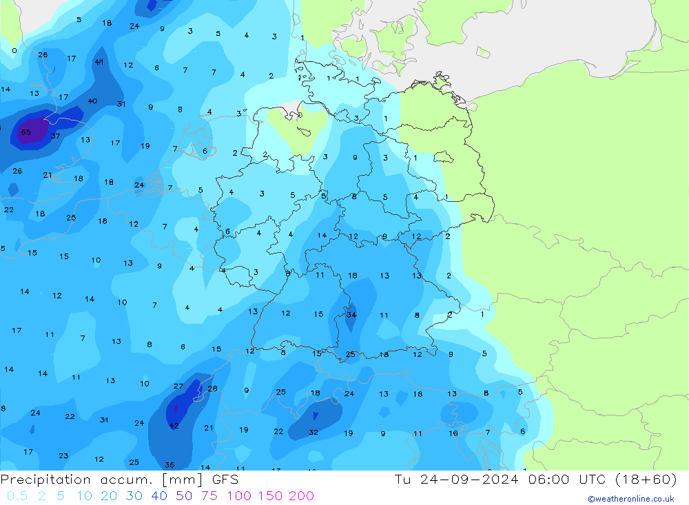 Precipitation accum. GFS Tu 24.09.2024 06 UTC