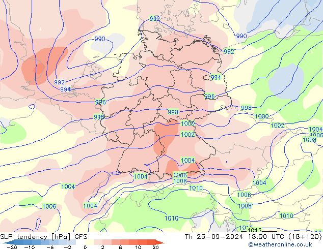 SLP tendency GFS Th 26.09.2024 18 UTC